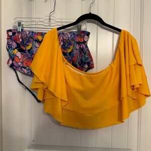 SHEIN is 2 Piece Swimsuit- Flowy Off the Shoulders Top & High Waisted Bottoms